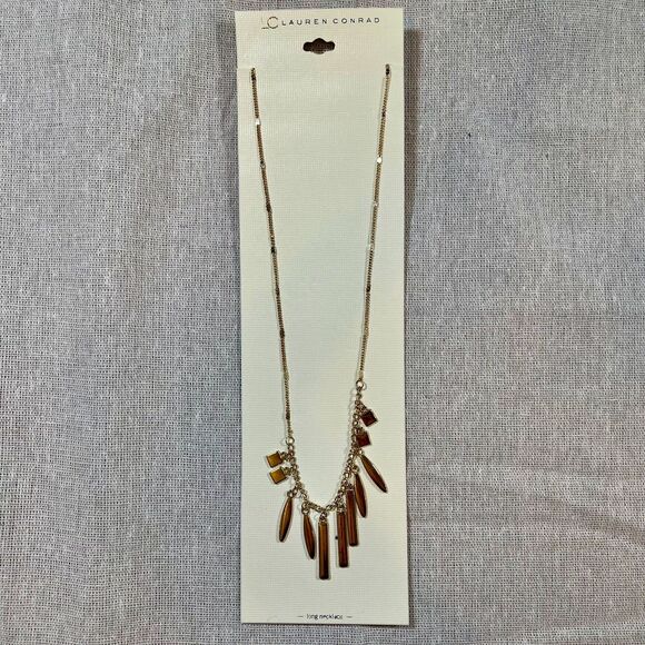LC Lauren Conrad | NWT Gold Tone Long Statement Necklace - Picture 1 of 8